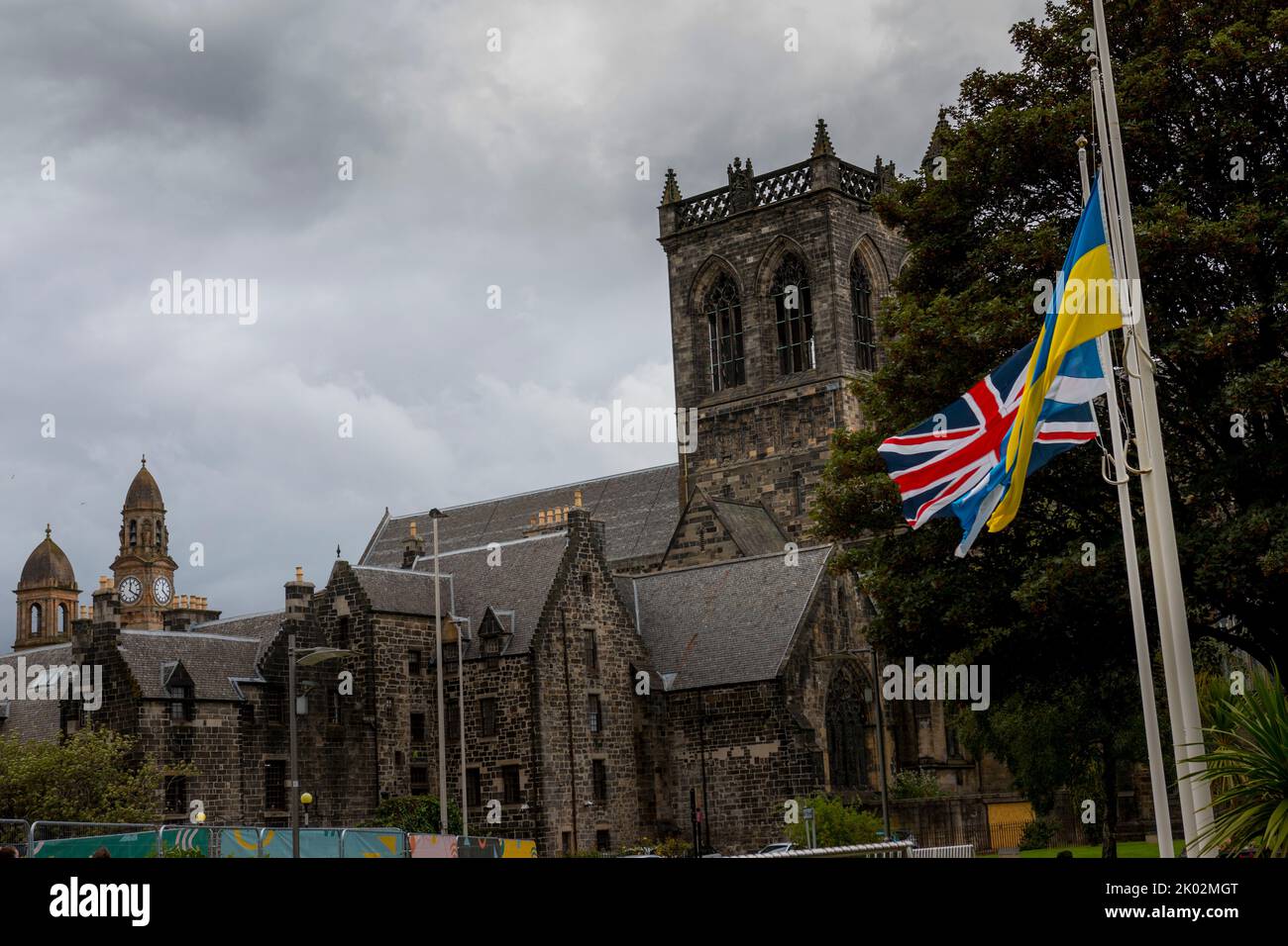 Paisley Renfrewshire council flags at halfmast Queen Elizabeth`s